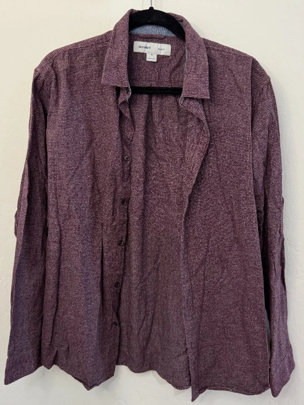 Old Navy Slim Fit Burgundy Textured Long Sleeve Button Down Shirt | Size XL